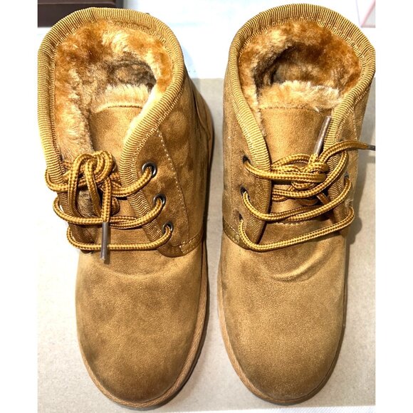 UGG Australia Shoes - Tan UGG Australia Suede Ankle Boots With Faux Fur Lining & Rubber Sole Size 5